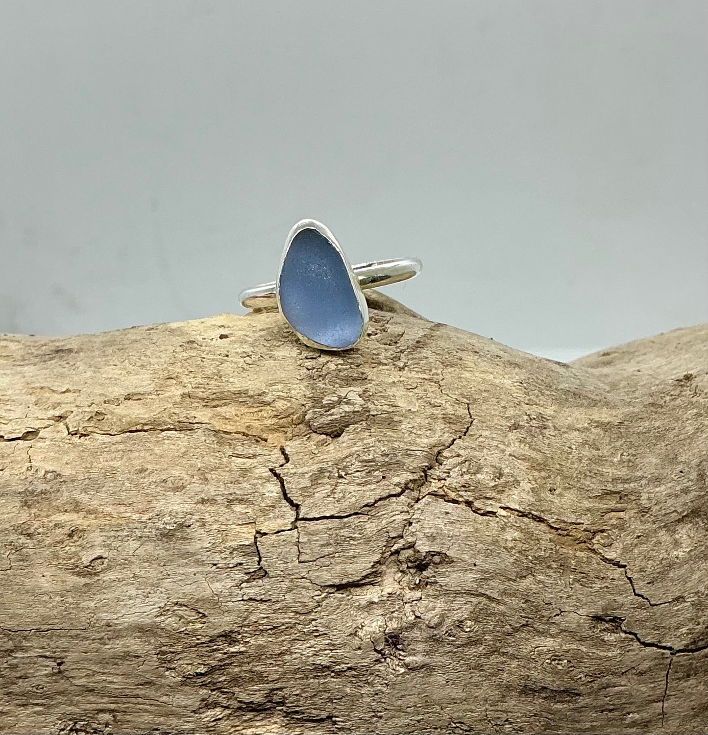 Beautiful rare Lavender blue sea glass ring UK size P1/2