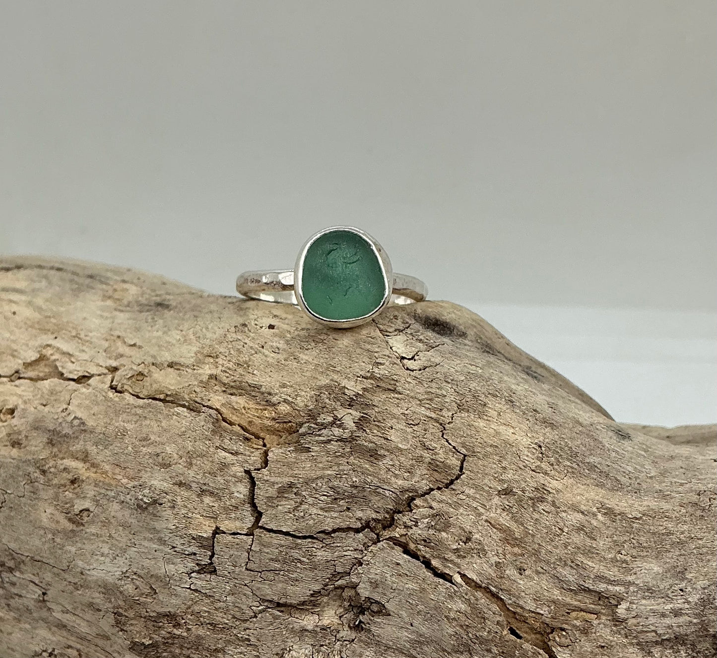 Soft green Seaham sea glass ring UK size T