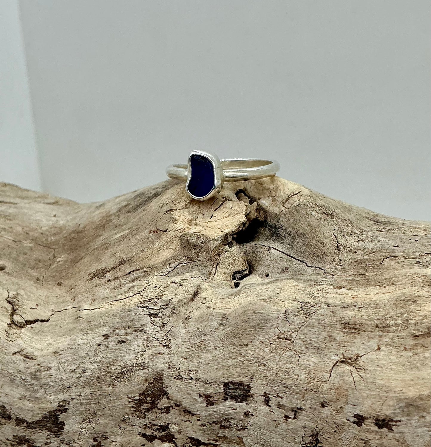 Royal blue sea glass ring UK size S1/2