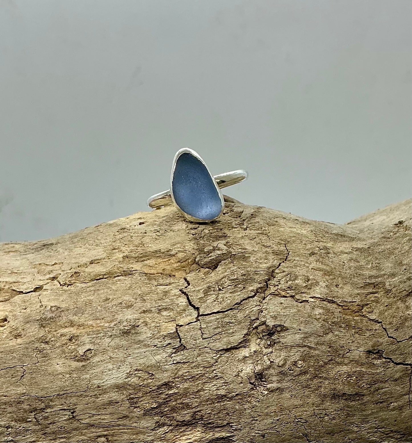 Beautiful rare Lavender blue sea glass ring UK size P1/2