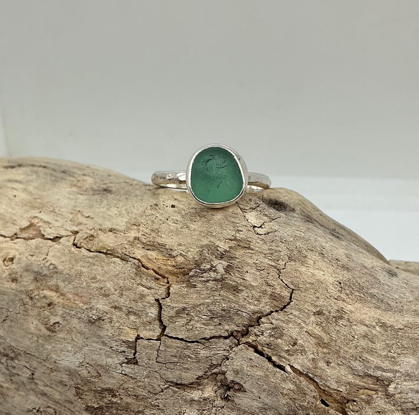 Soft green Seaham sea glass ring UK size T