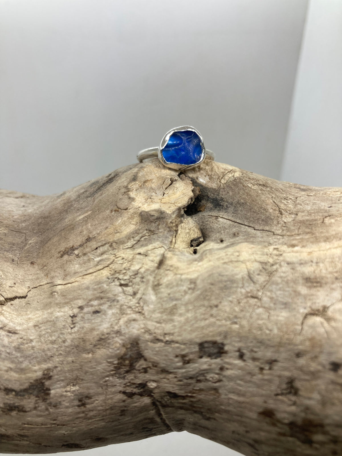 Dreamy blue sea glass ring UK size M