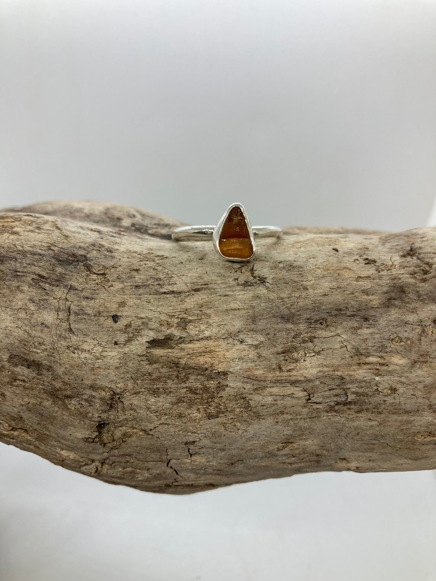 Amber Seaham sea glass ring UK size S