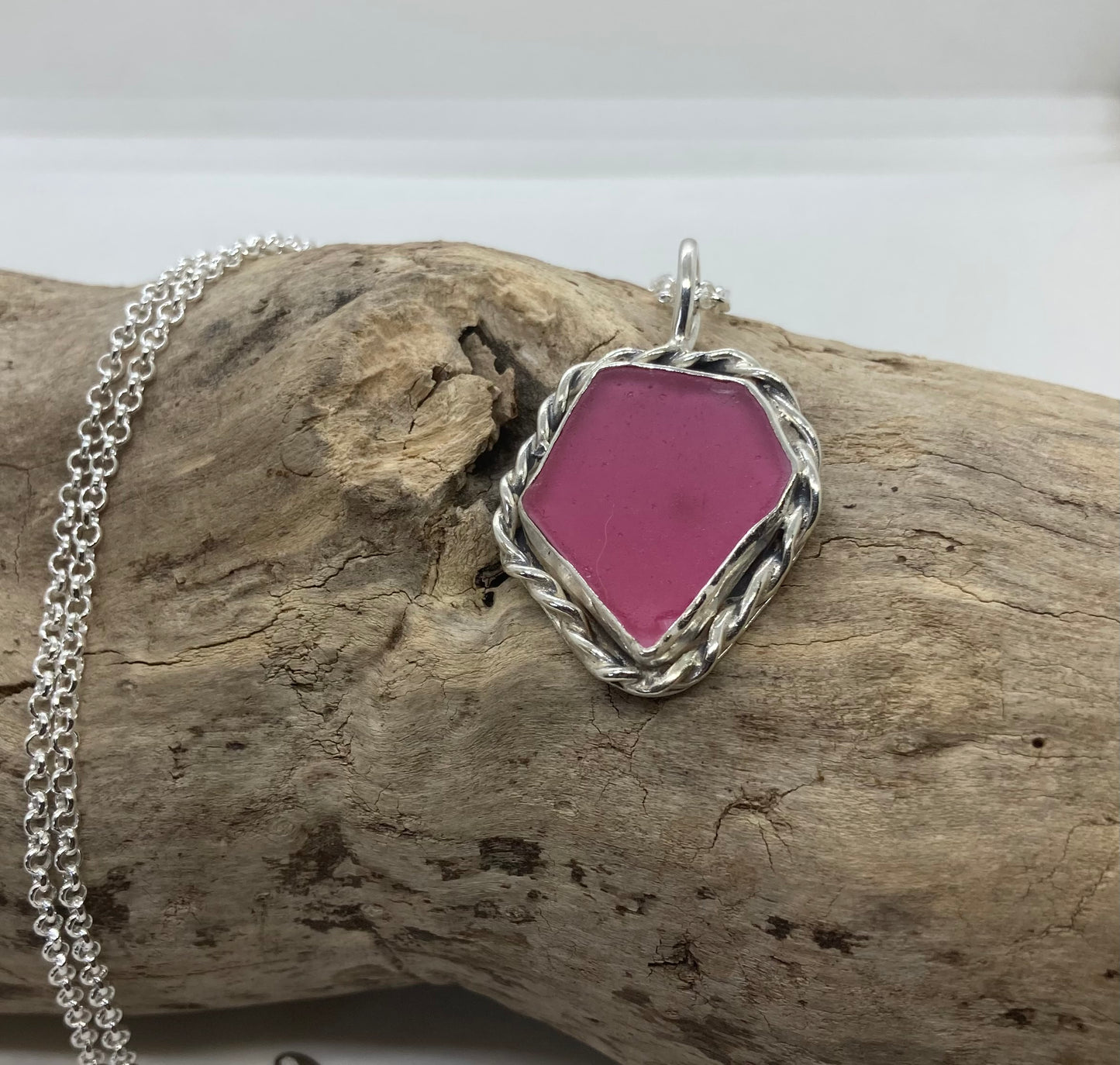 Large rare pink sea glass pendant