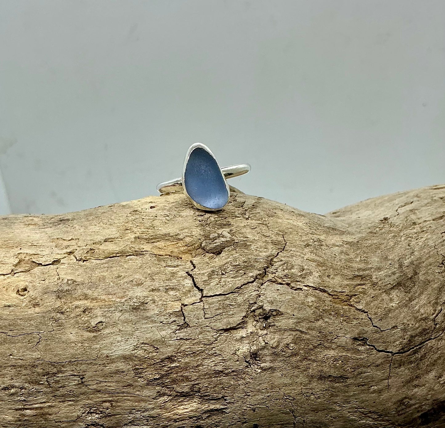 Beautiful rare Lavender blue sea glass ring UK size P1/2