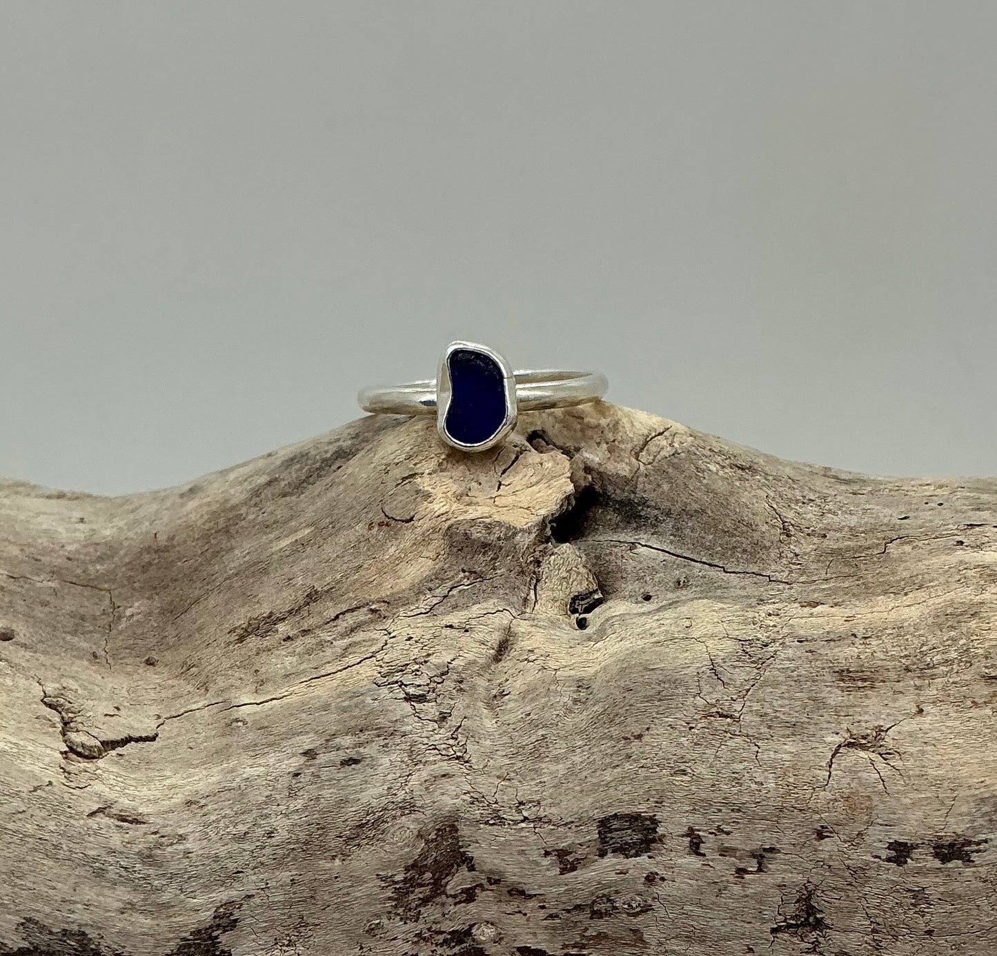 Royal blue sea glass ring UK size S1/2