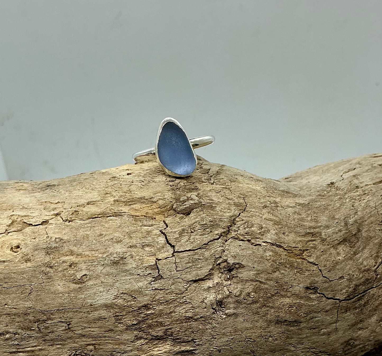 Beautiful rare Lavender blue sea glass ring UK size P1/2