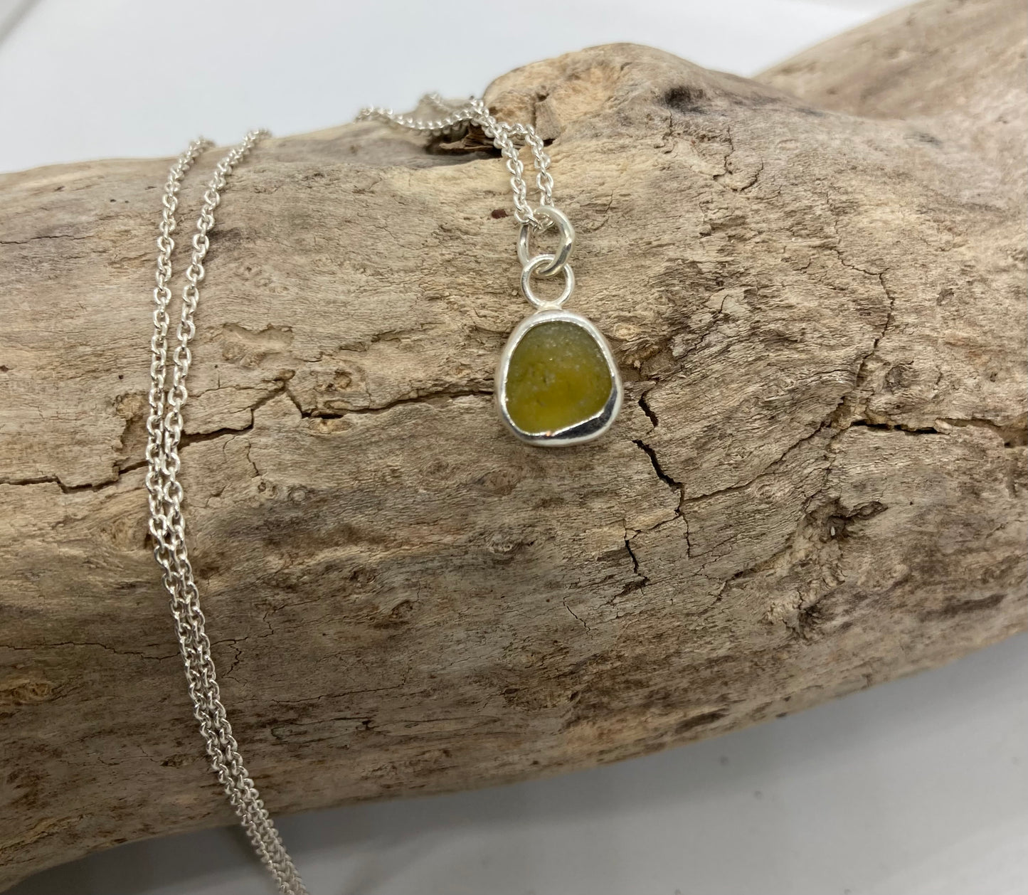 Tiny Yellow Seaham sea glass pendant