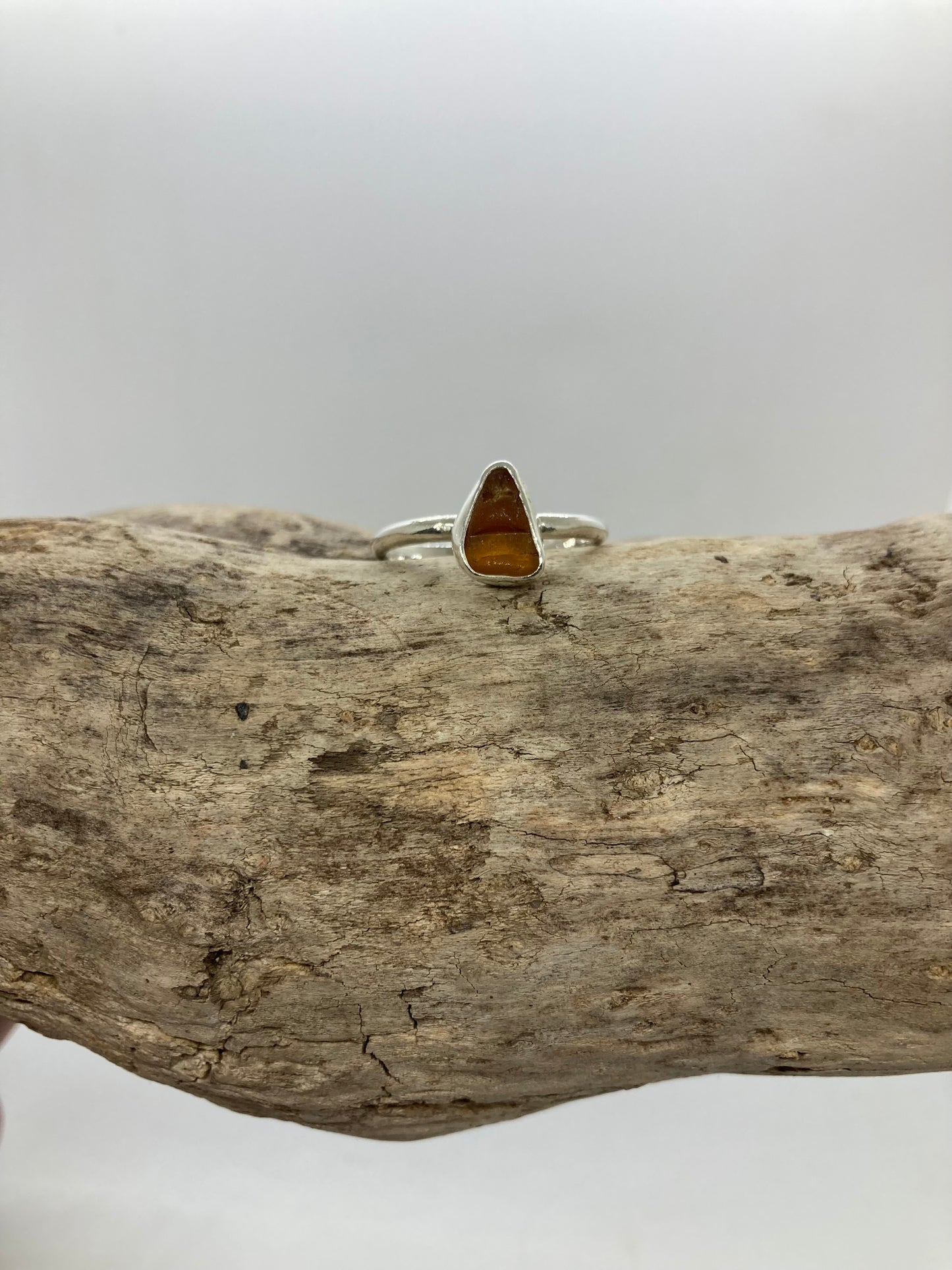 Amber Seaham sea glass ring UK size S