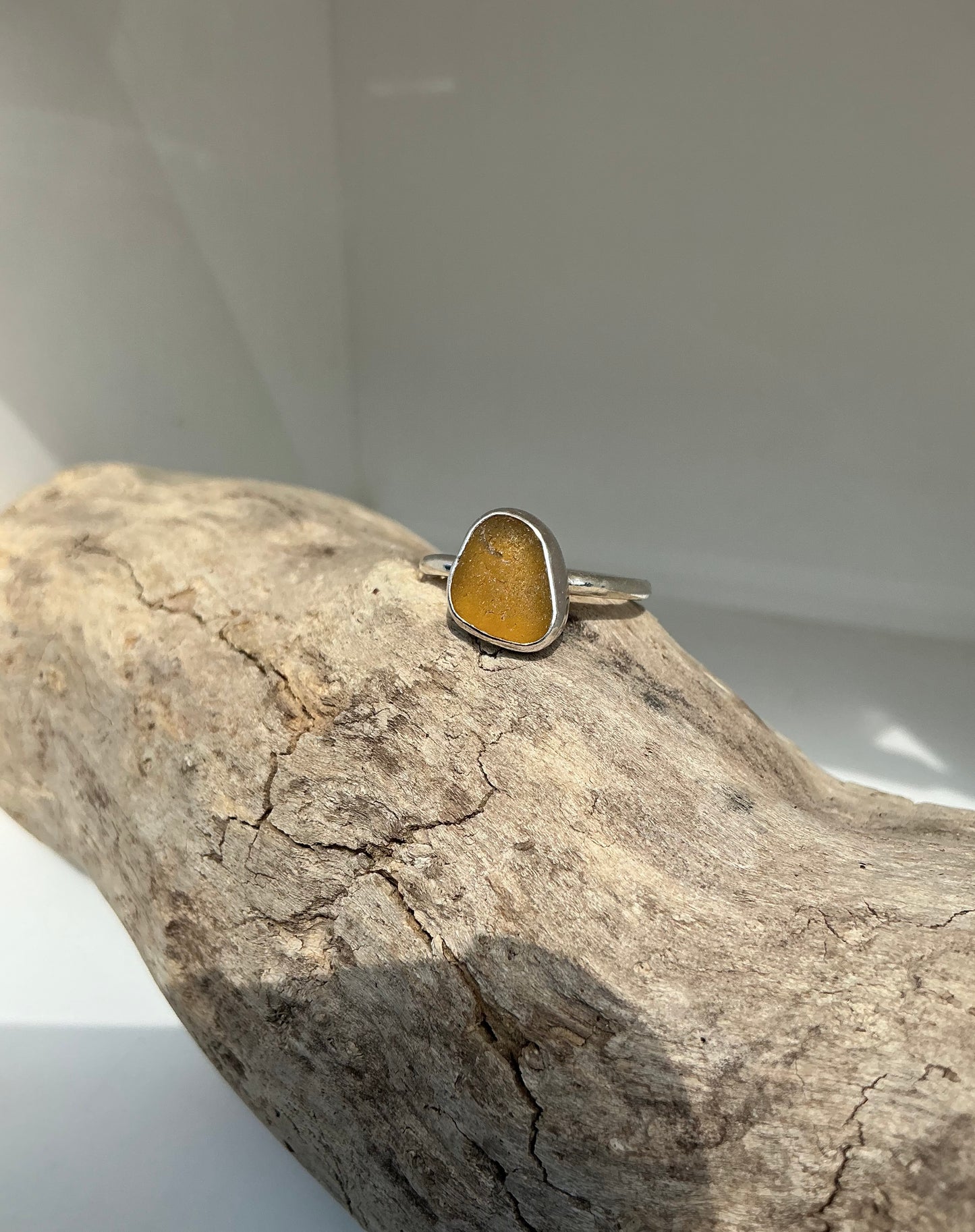 Amber sea glass ring UK size Q