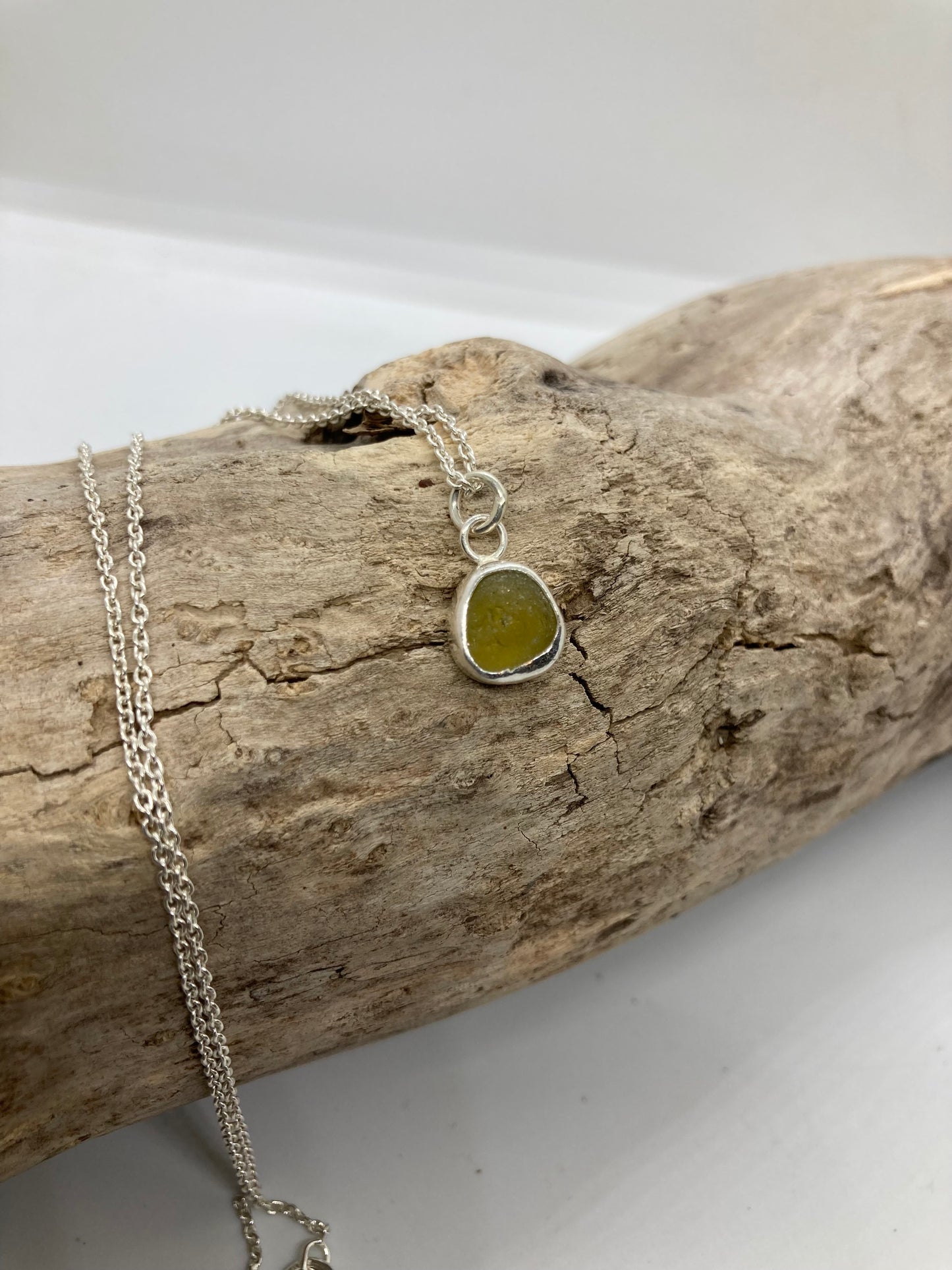Tiny Yellow Seaham sea glass pendant