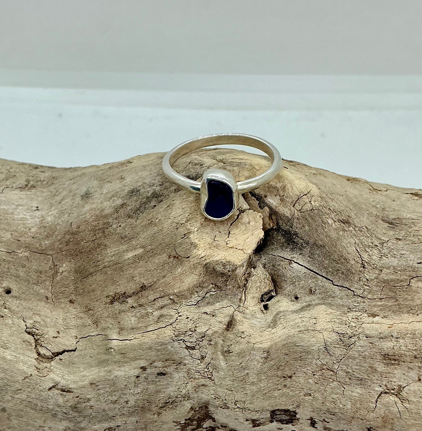 Royal blue sea glass ring UK size S1/2