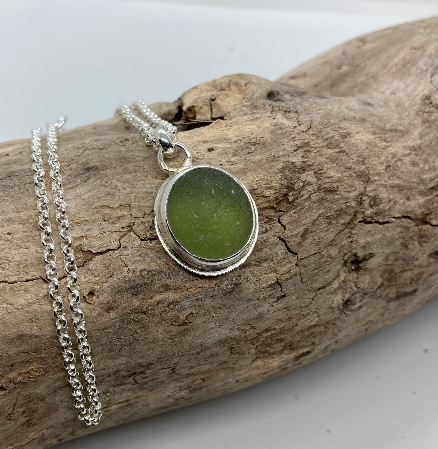 Olive green Seaham sea glass pendant