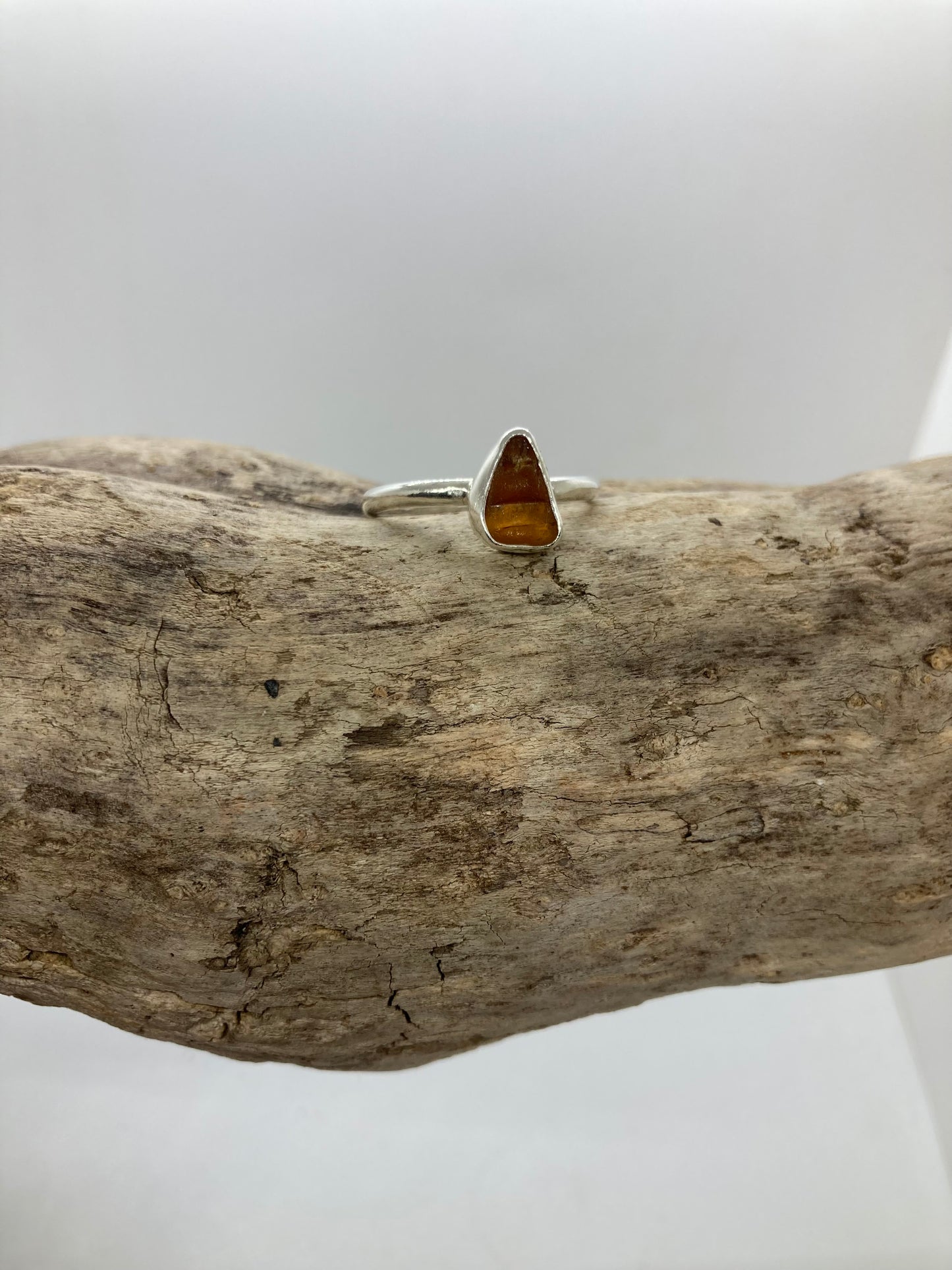 Amber Seaham sea glass ring UK size S