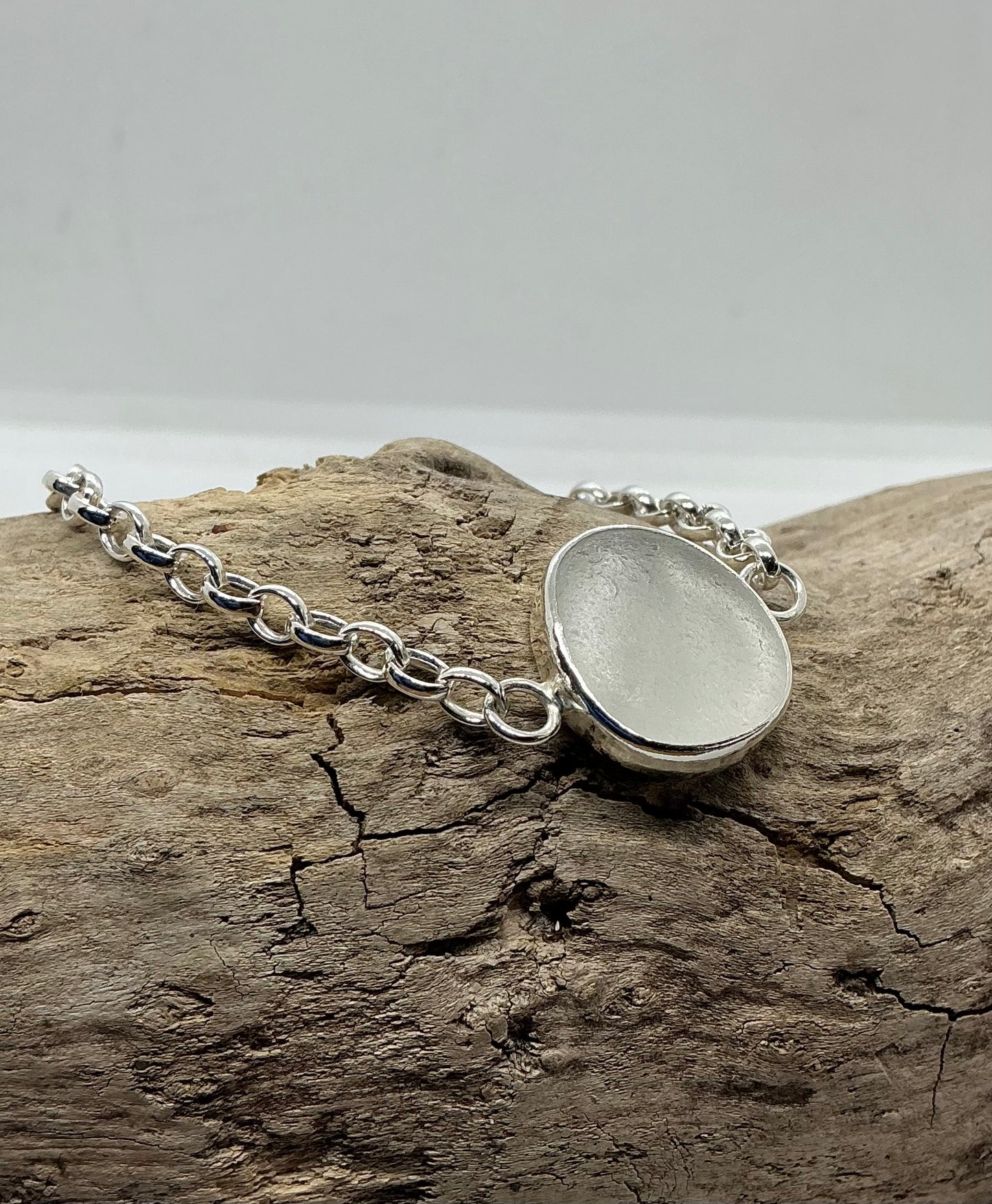 White Sea glass sterling silver chain bracelet