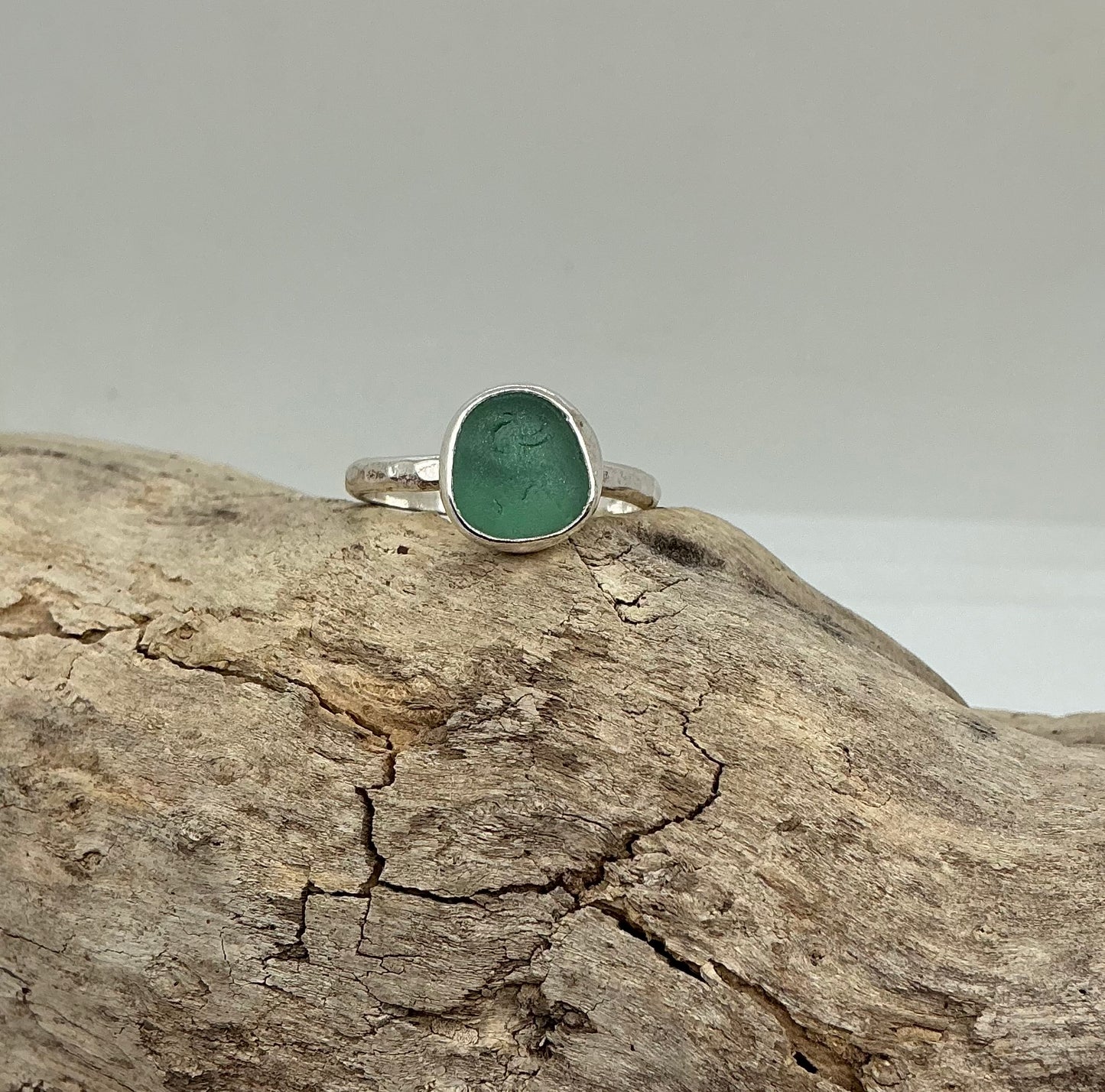Soft green Seaham sea glass ring UK size T