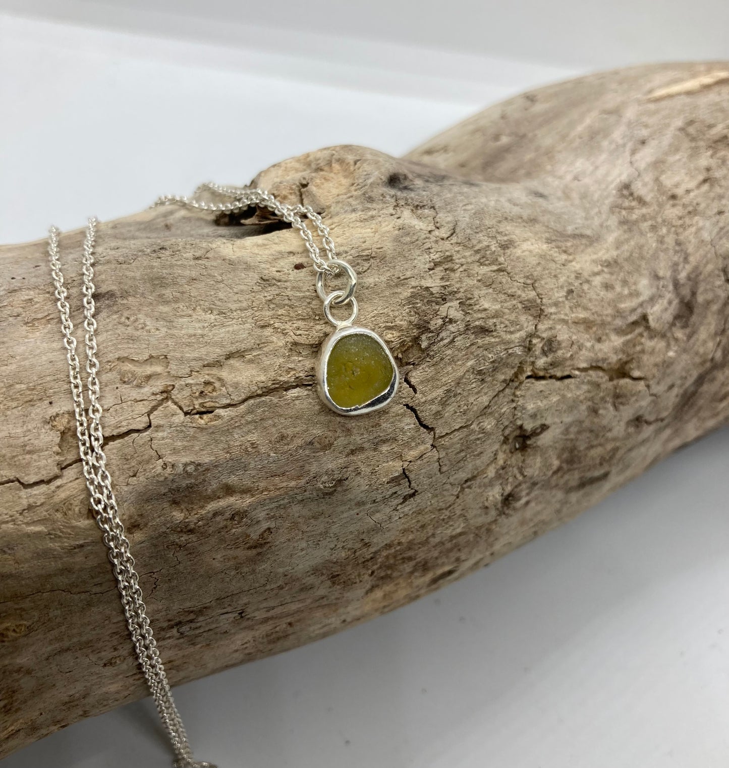 Tiny Yellow Seaham sea glass pendant