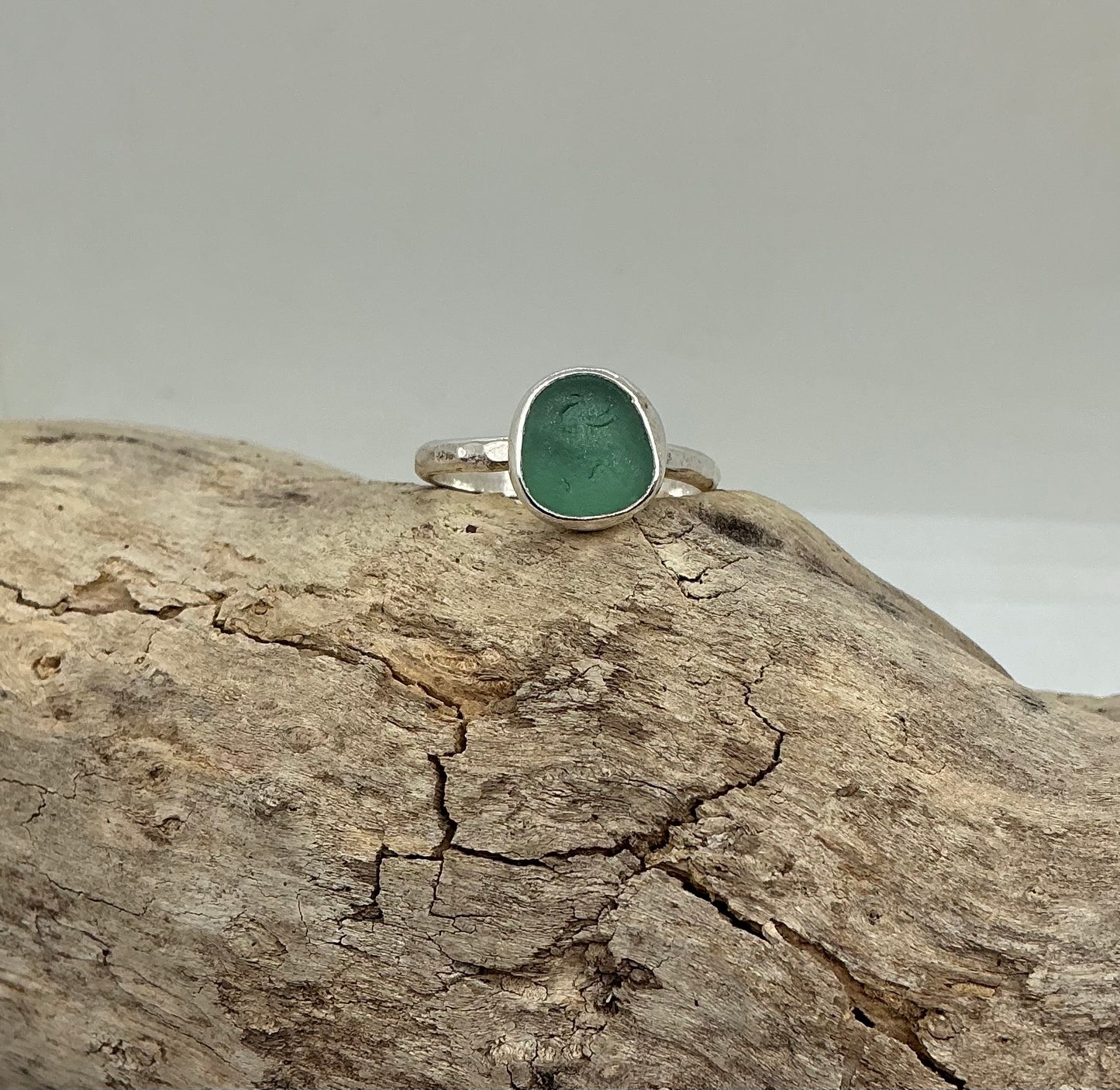Soft green Seaham sea glass ring UK size T