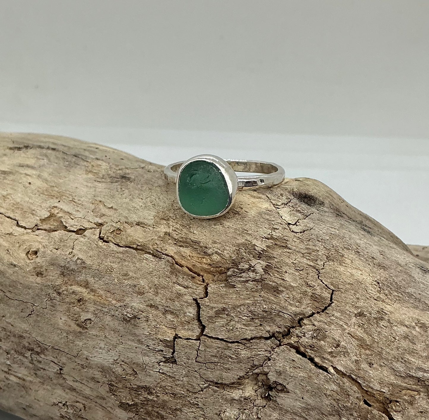 Soft green Seaham sea glass ring UK size T