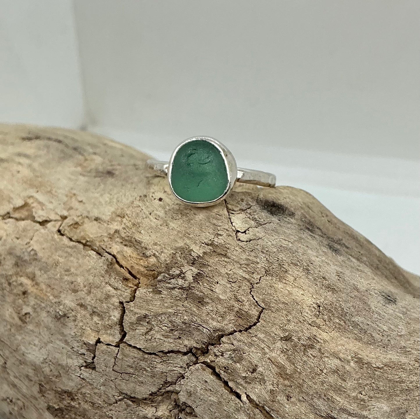 Soft green Seaham sea glass ring UK size T