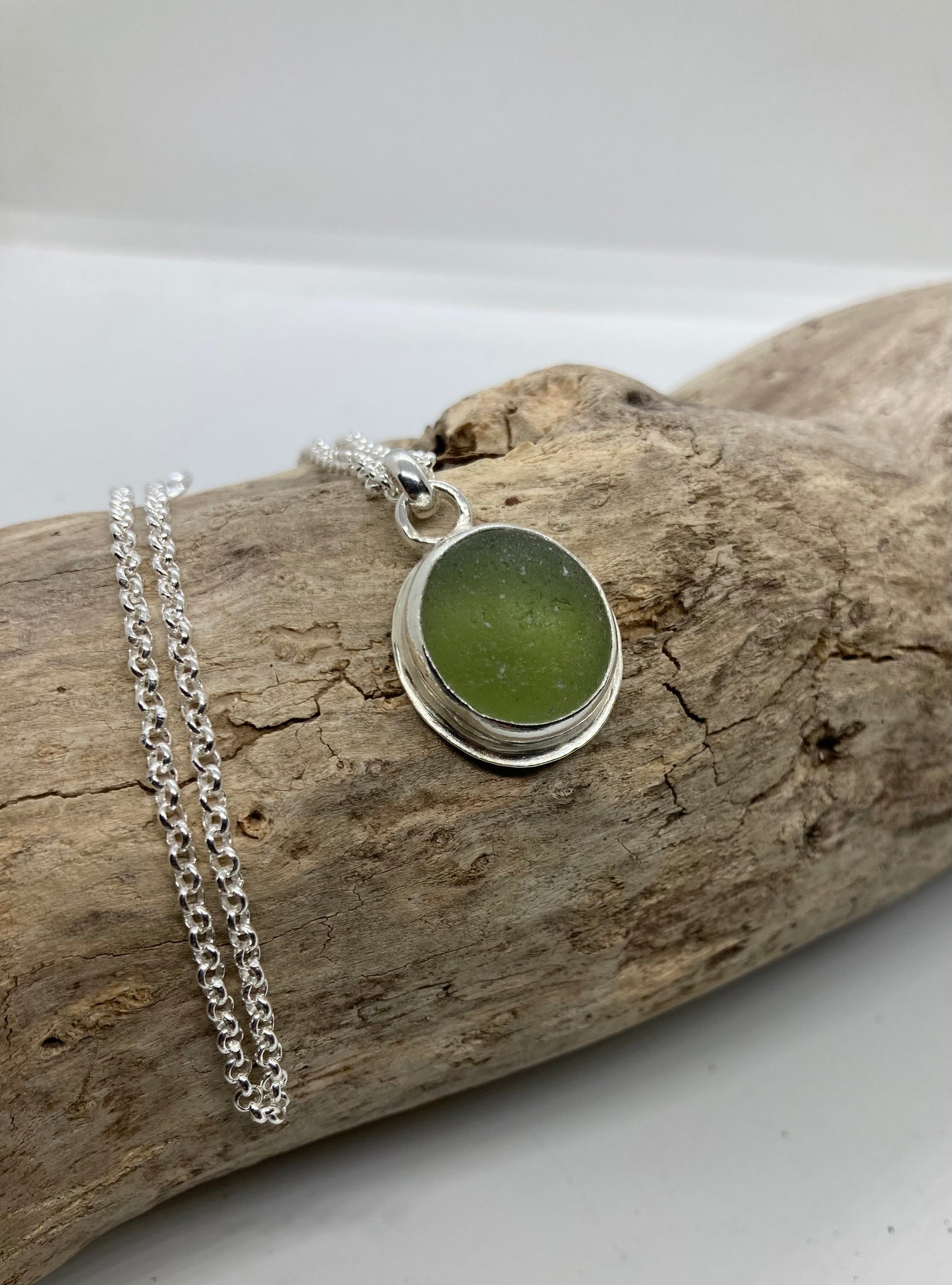 Olive green Seaham sea glass pendant
