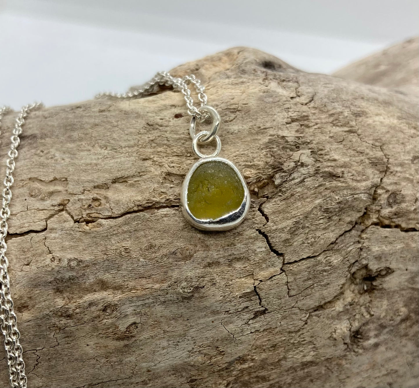 Tiny Yellow Seaham sea glass pendant