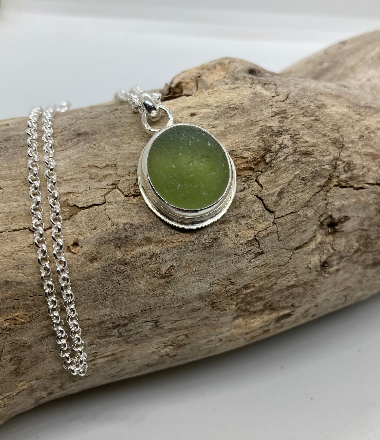 Olive green Seaham sea glass pendant