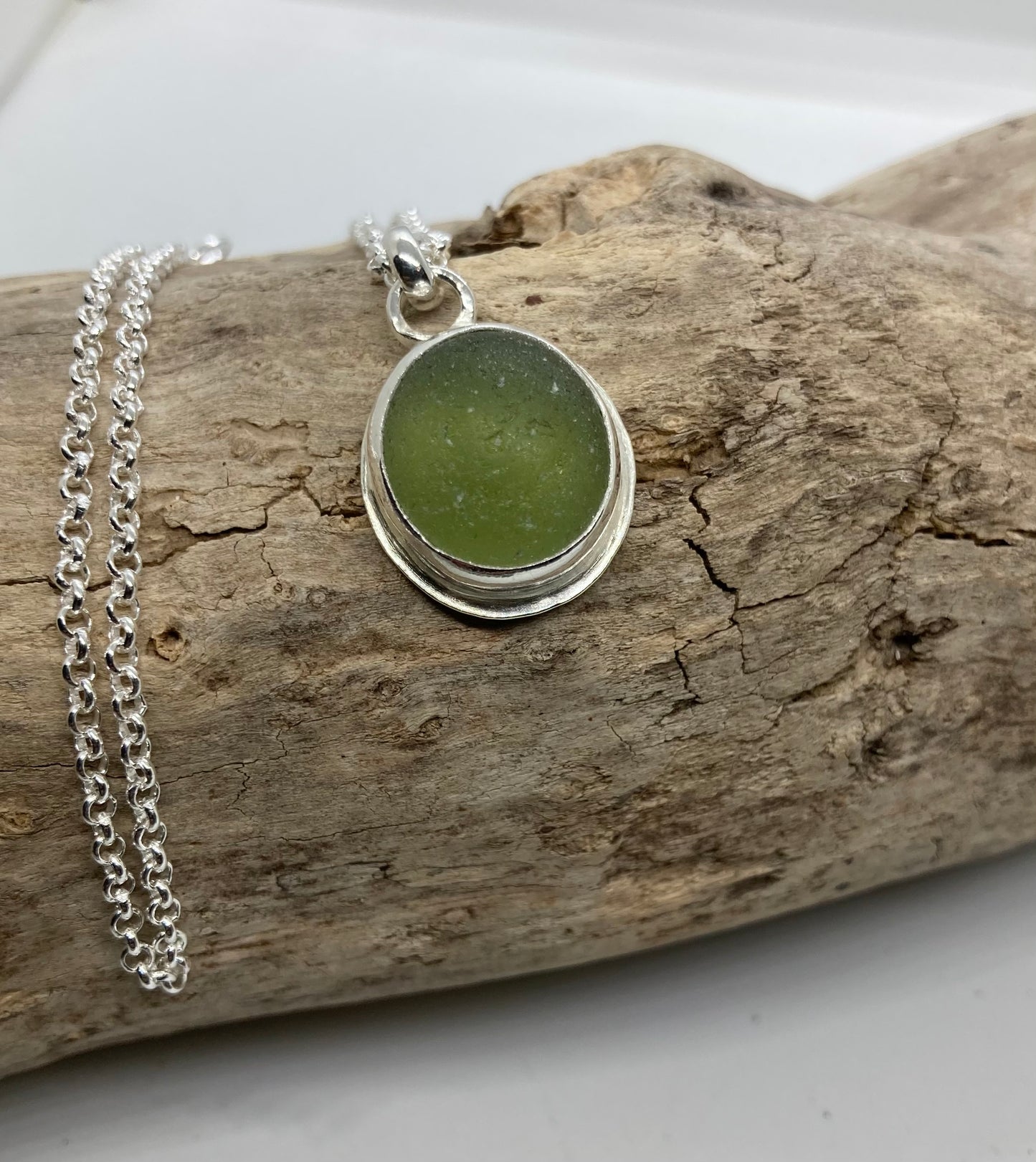 Olive green Seaham sea glass pendant
