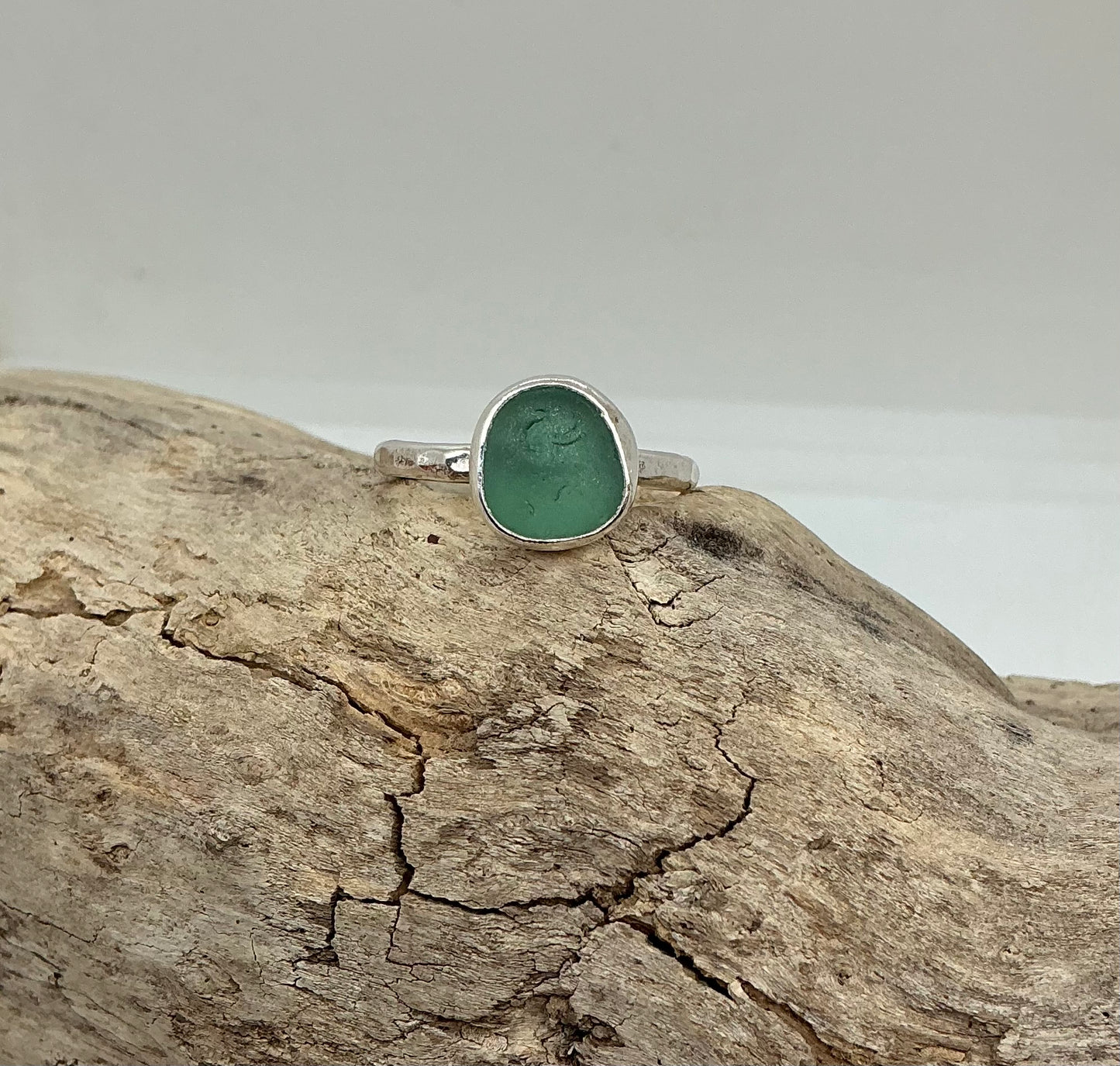 Soft green Seaham sea glass ring UK size T