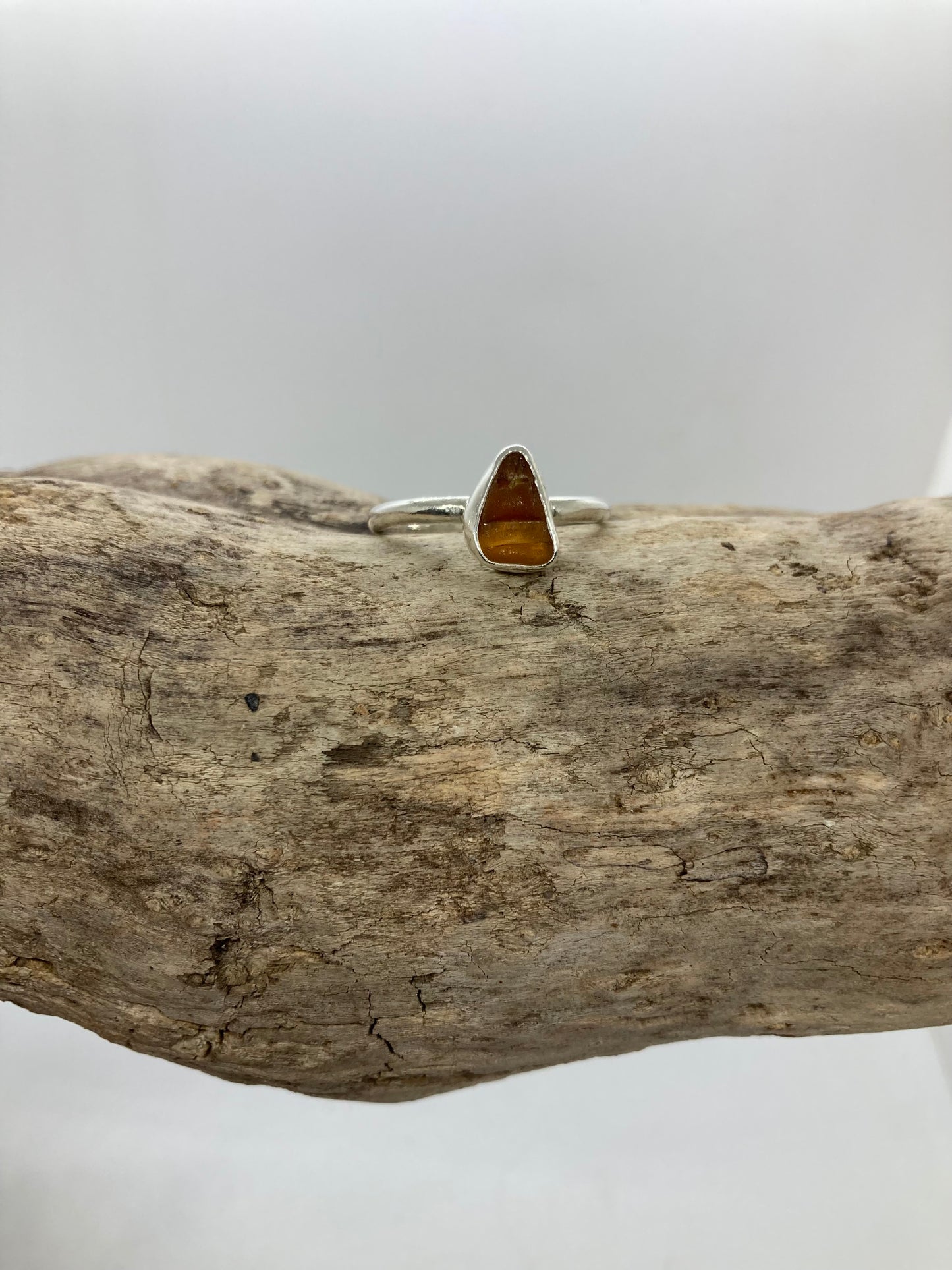Amber Seaham sea glass ring UK size S