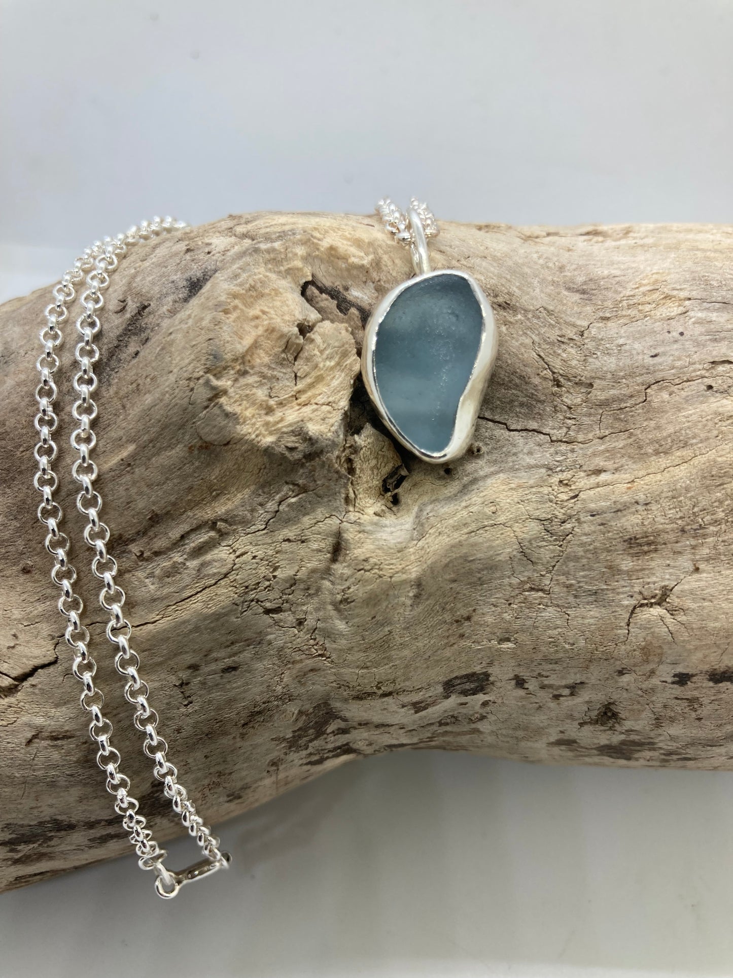 Steel blue sea glass pendant