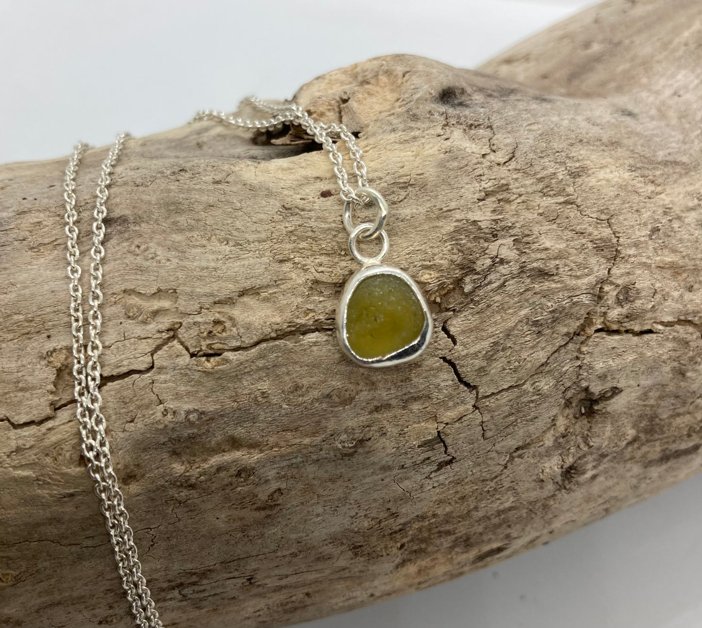 Tiny Yellow Seaham sea glass pendant