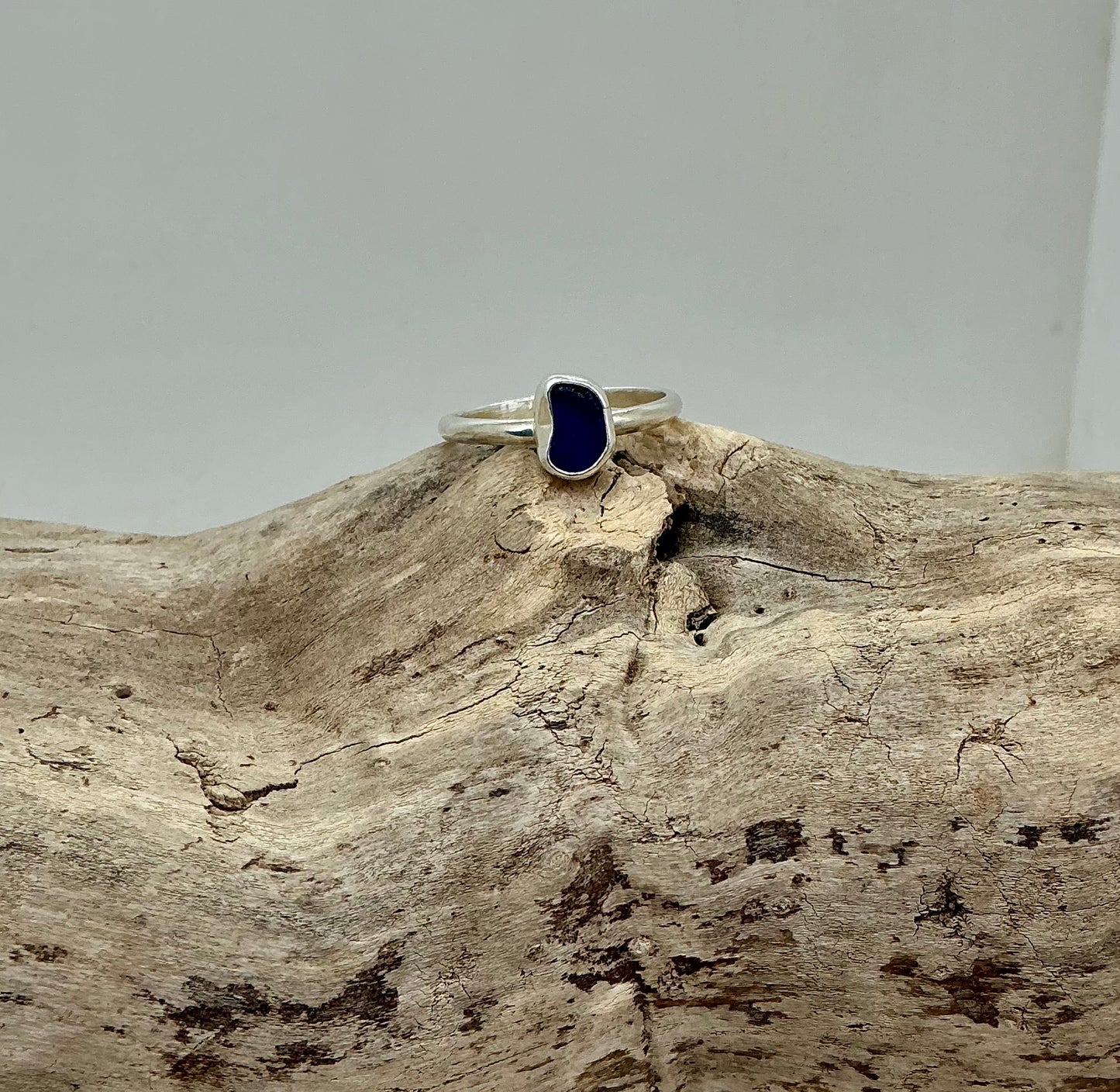 Royal blue sea glass ring UK size S1/2