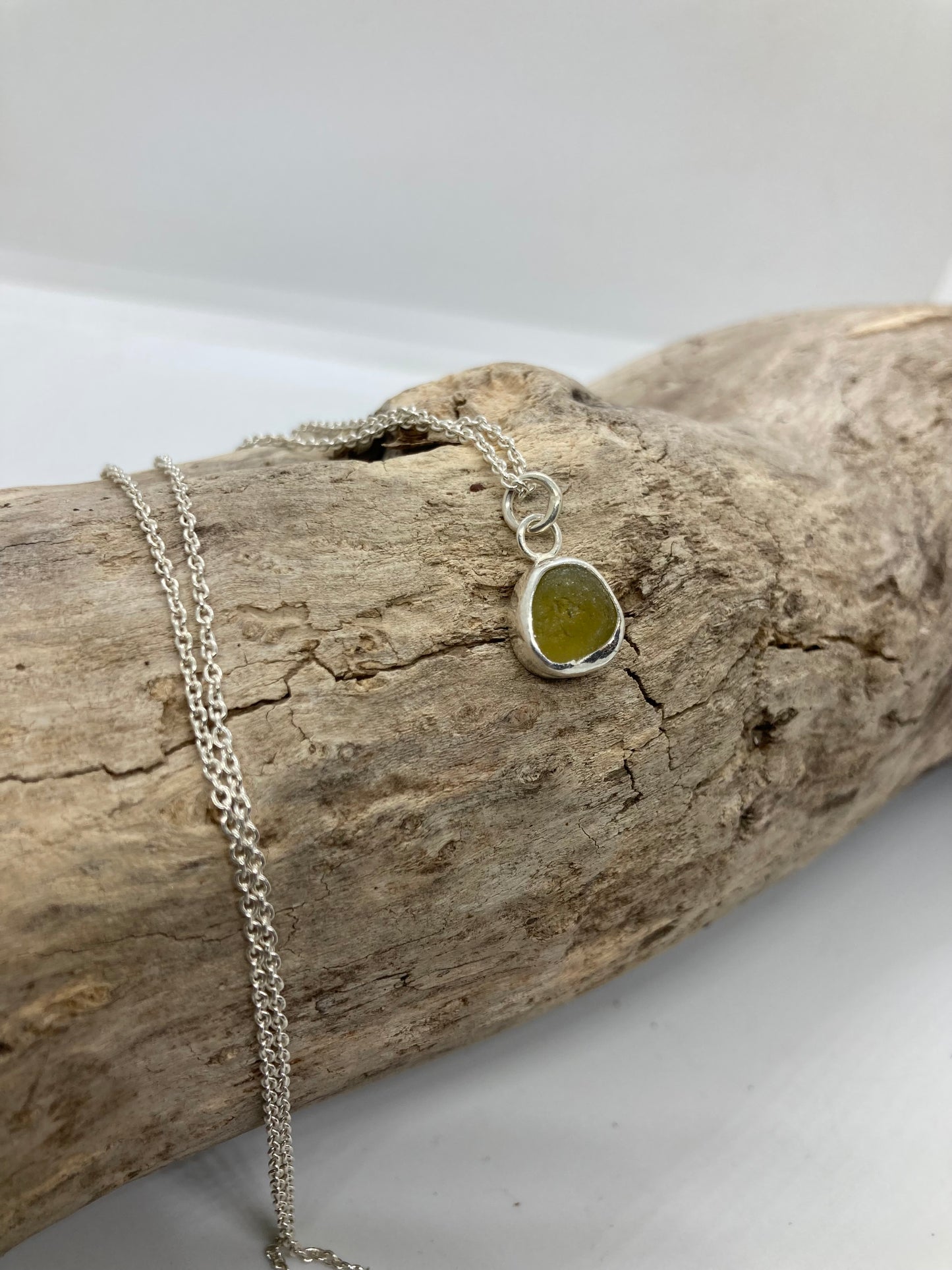 Tiny Yellow Seaham sea glass pendant