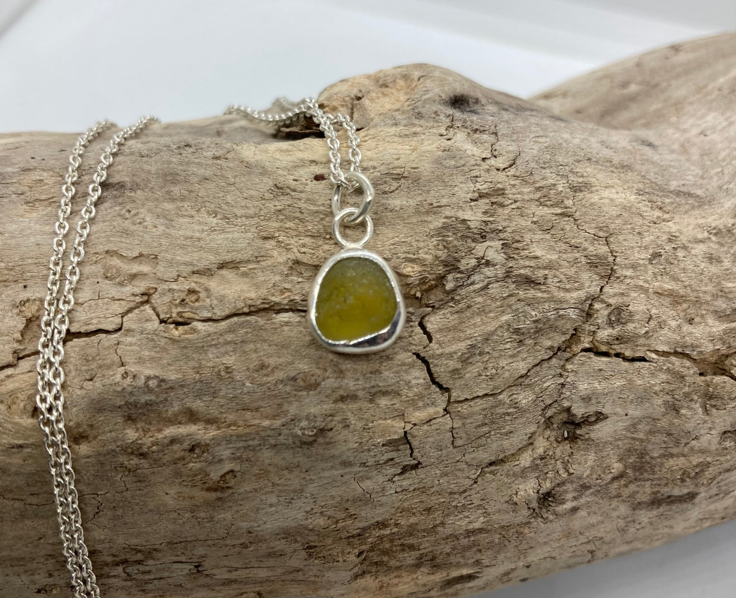 Tiny Yellow Seaham sea glass pendant