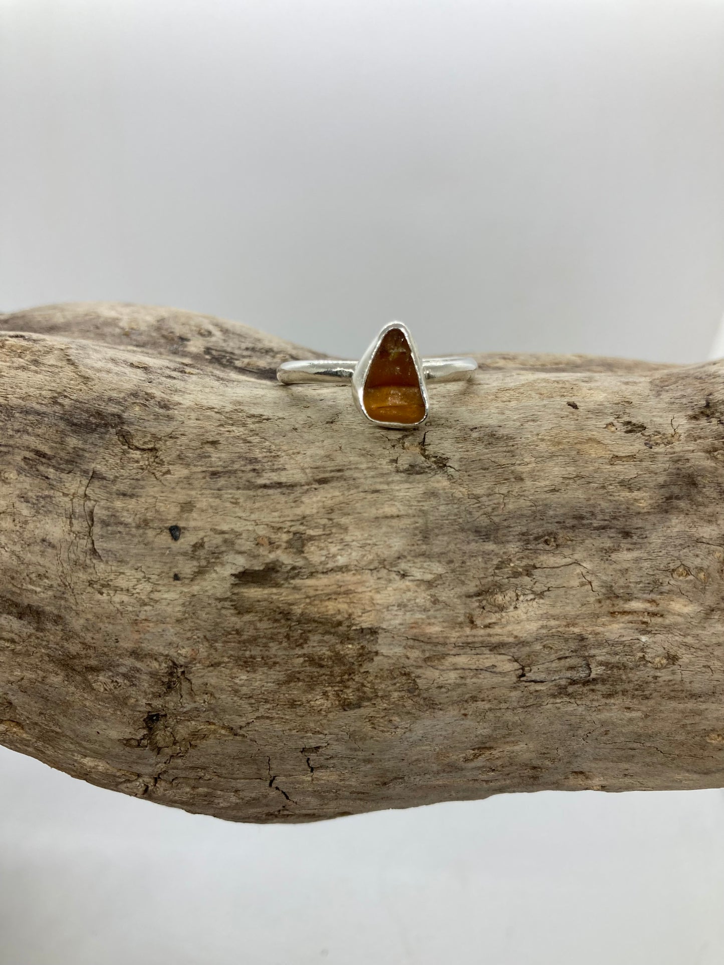 Amber Seaham sea glass ring UK size S