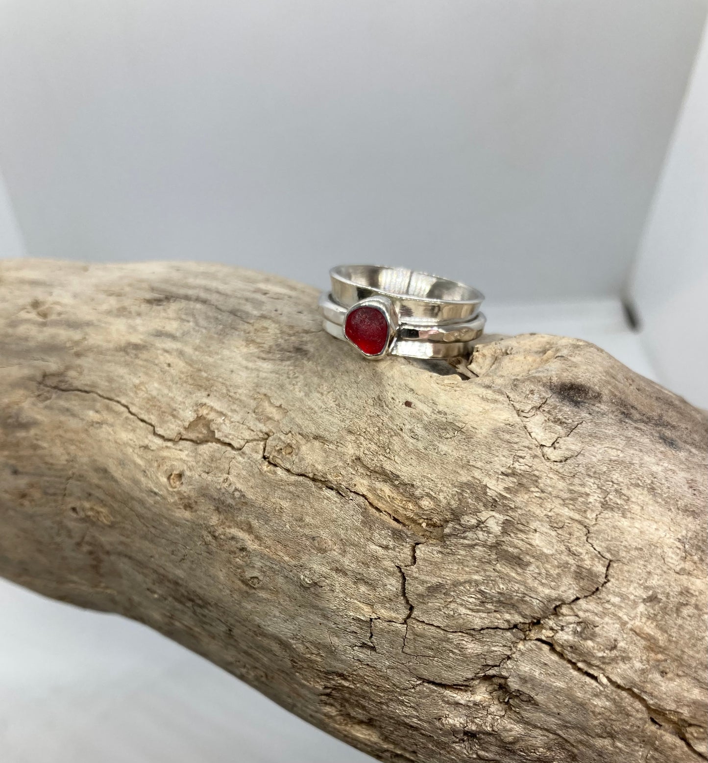 Rare Red Sea glass spinner ring UK Size O
