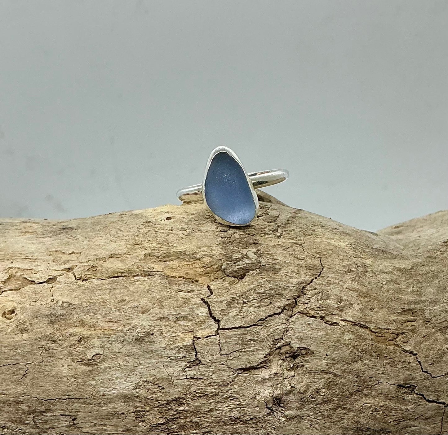 Beautiful rare Lavender blue sea glass ring UK size P1/2