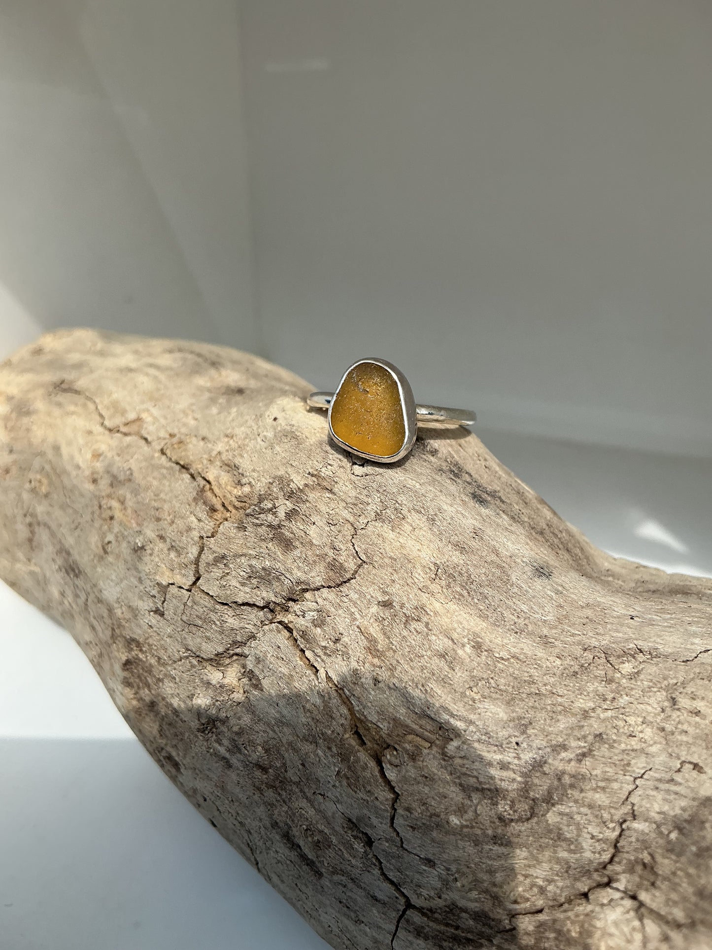 Amber sea glass ring UK size Q