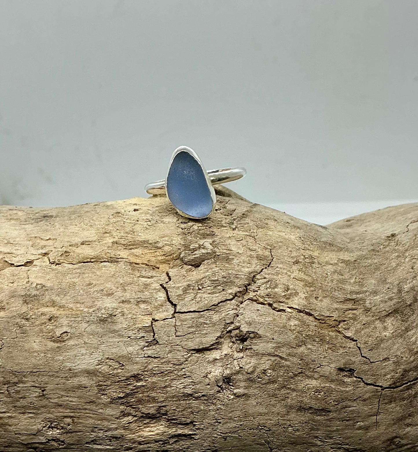 Beautiful rare Lavender blue sea glass ring UK size P1/2