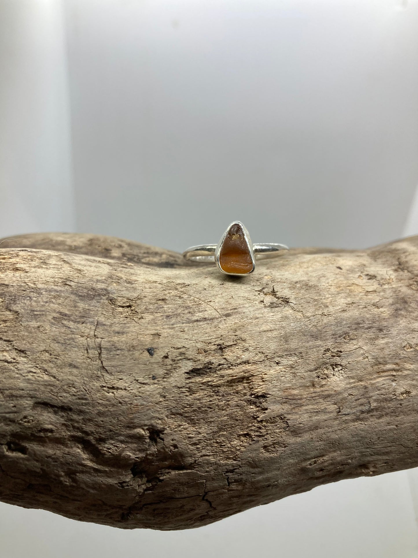 Amber Seaham sea glass ring UK size S