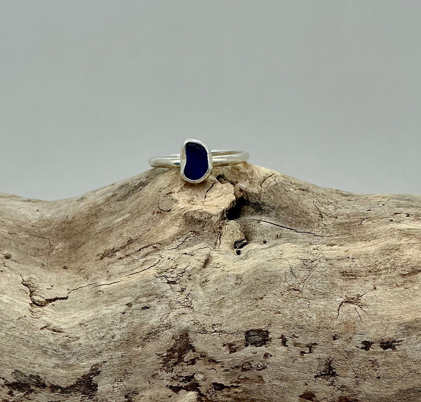 Royal blue sea glass ring UK size S1/2