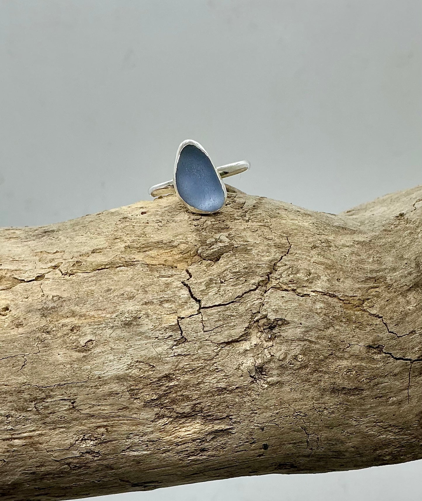 Beautiful rare Lavender blue sea glass ring UK size P1/2