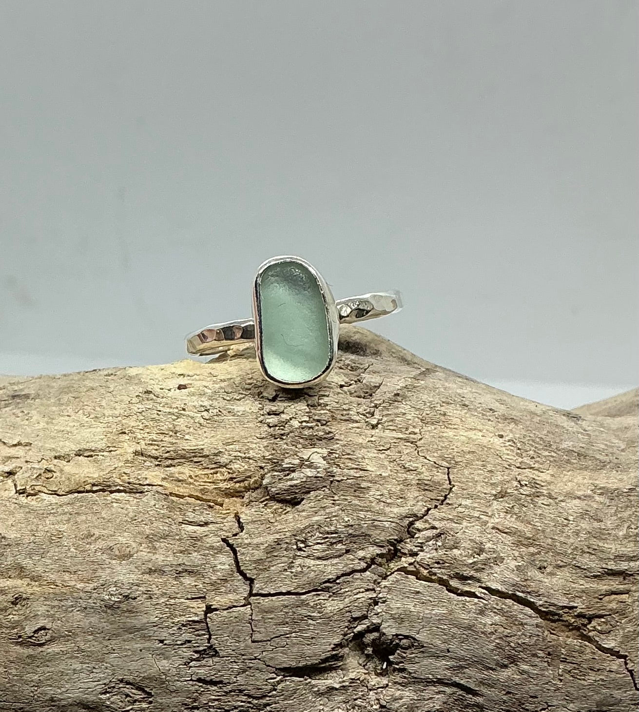 Sea foam sea glass ring UK size V1/2