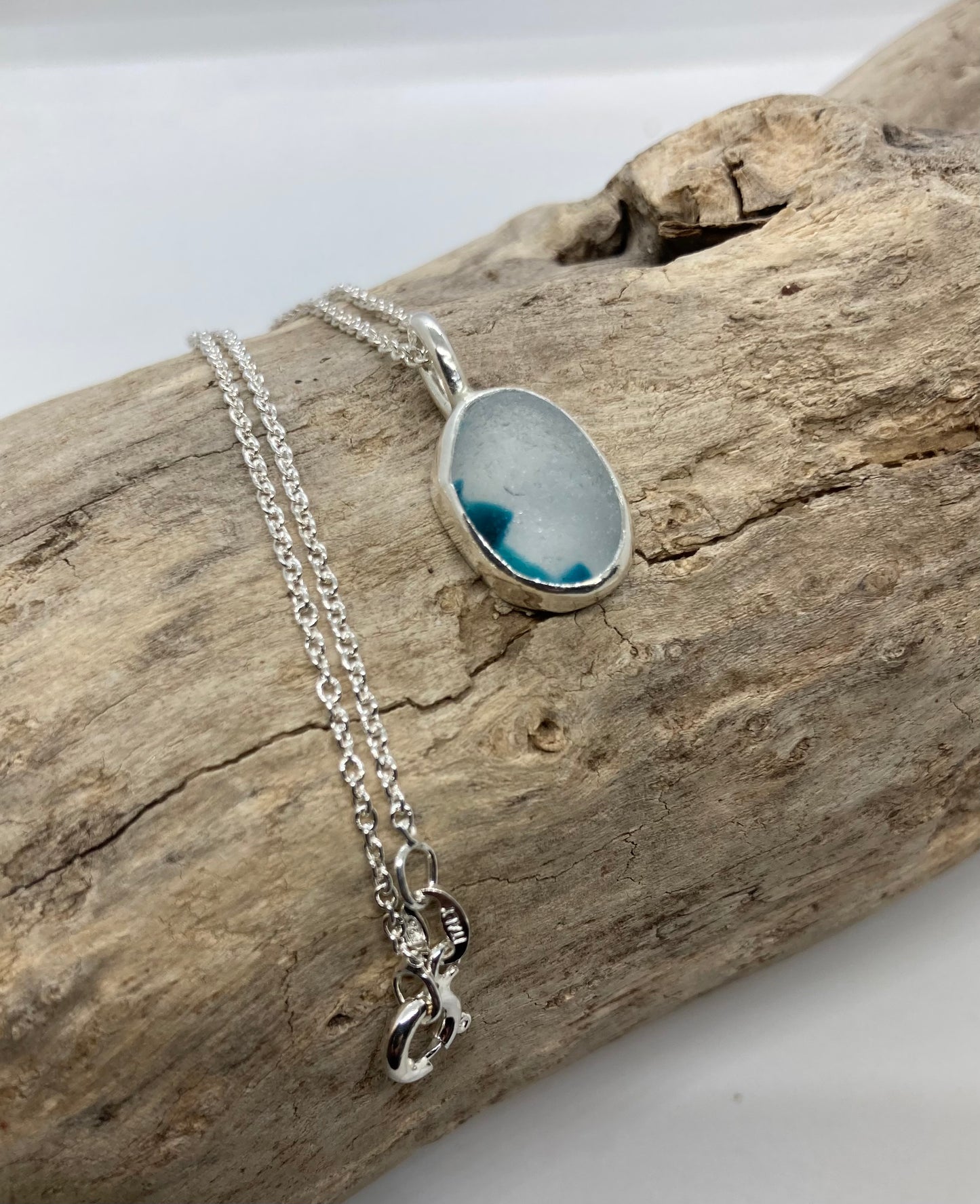 Beautiful turquoise and White Sea glass pendant