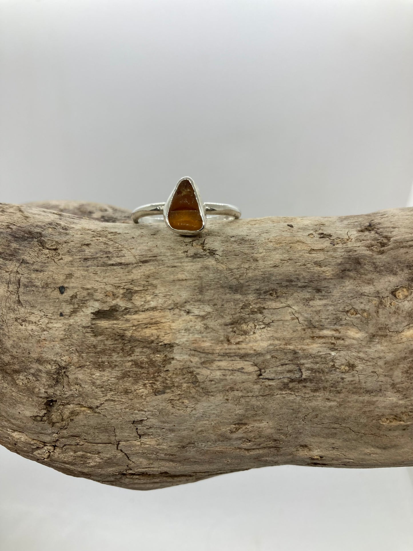 Amber Seaham sea glass ring UK size S