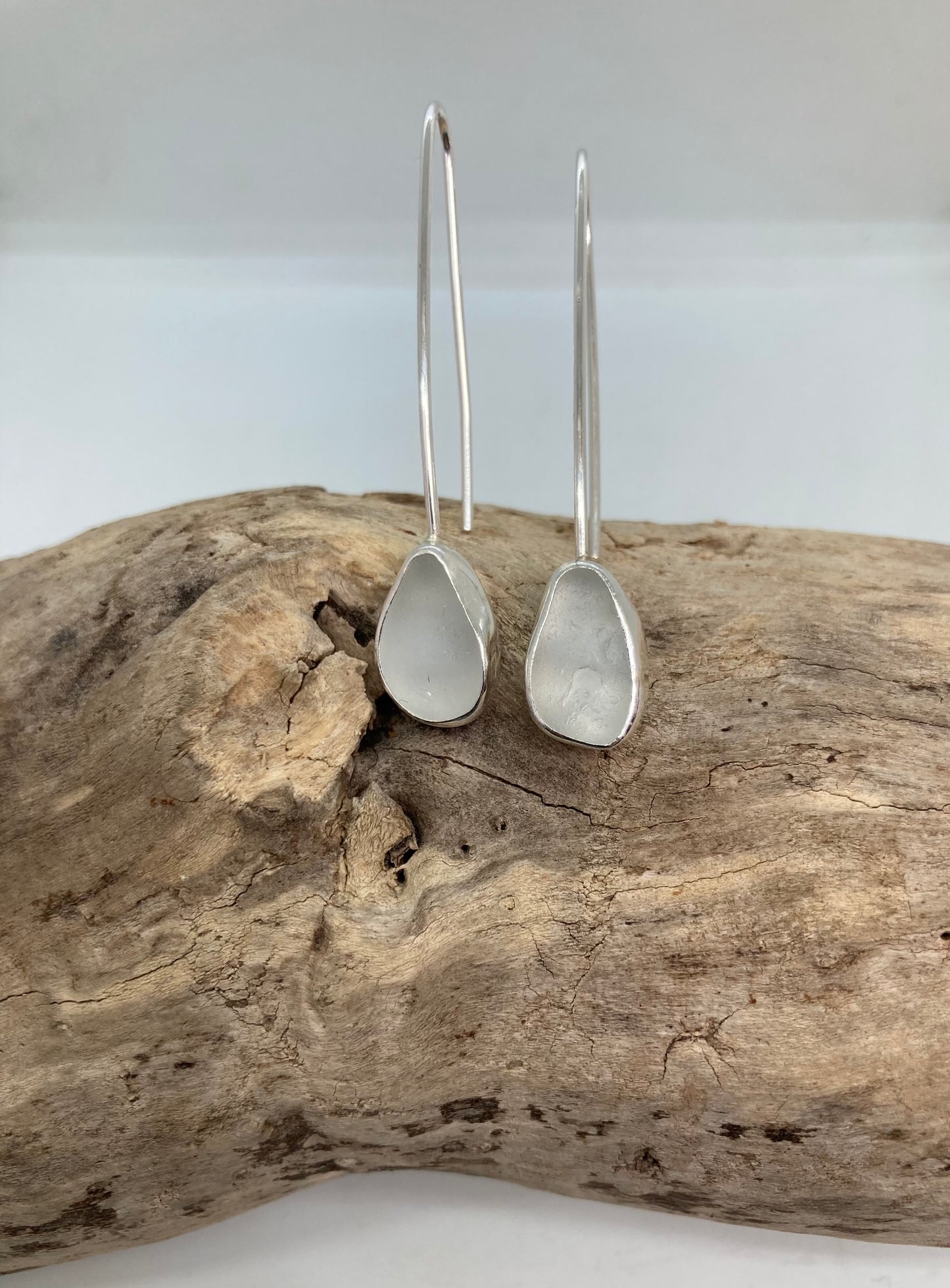 White Sea glass drop earrings