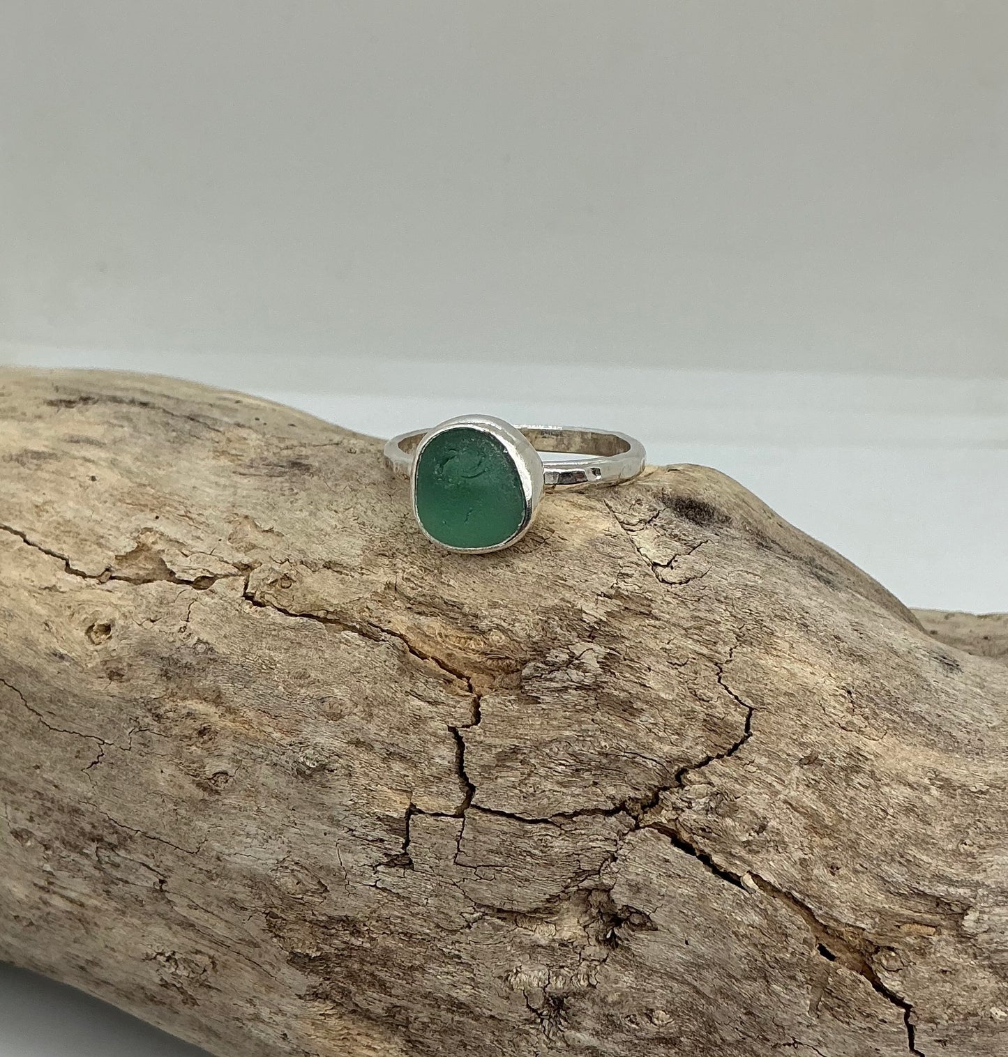 Soft green Seaham sea glass ring UK size T