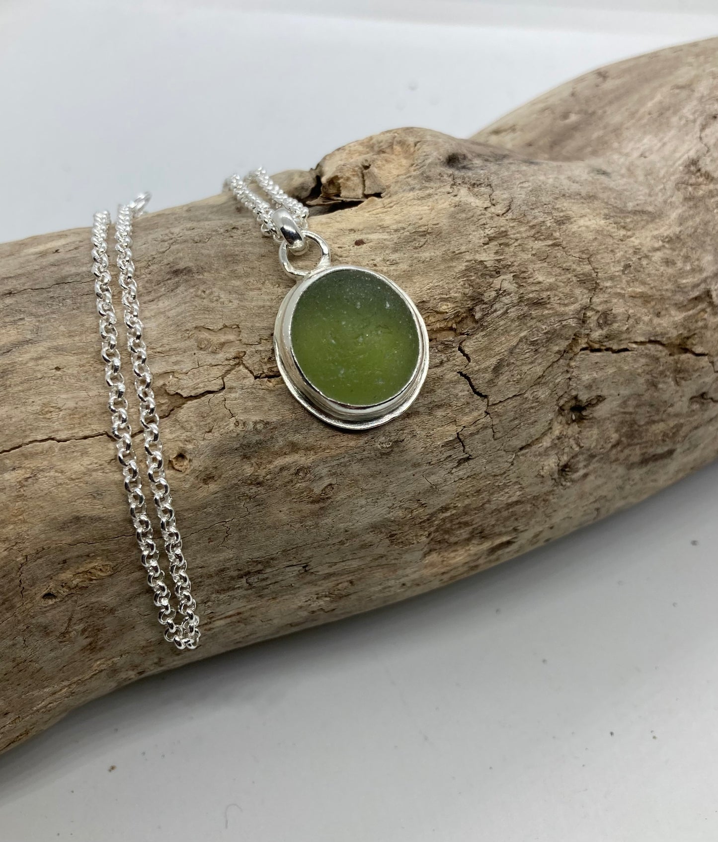 Olive green Seaham sea glass pendant