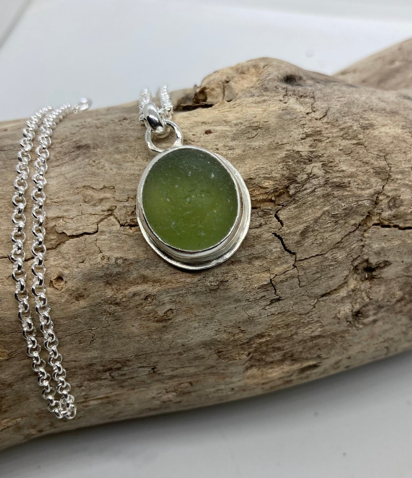 Olive green Seaham sea glass pendant